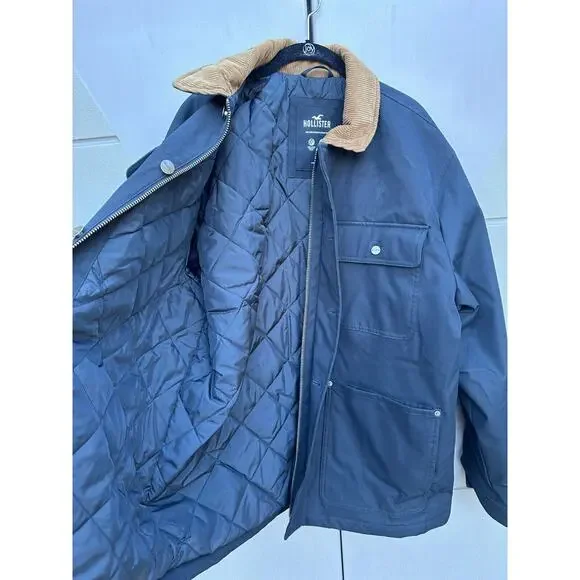 HOLLISTER Mens Black Barn Gorpcore Corduroy Collar Chore Softshell Jacket XL